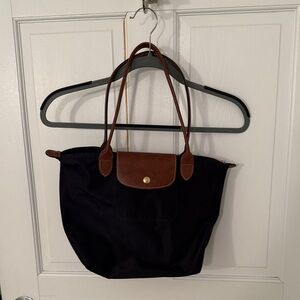 Longchamp Black Tote with Brown Accents